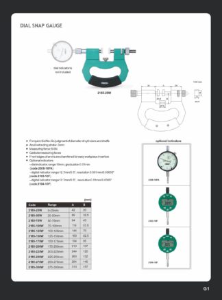 DIAL SNAP GAUGE - INSIZE 2185-25W 0-25mm