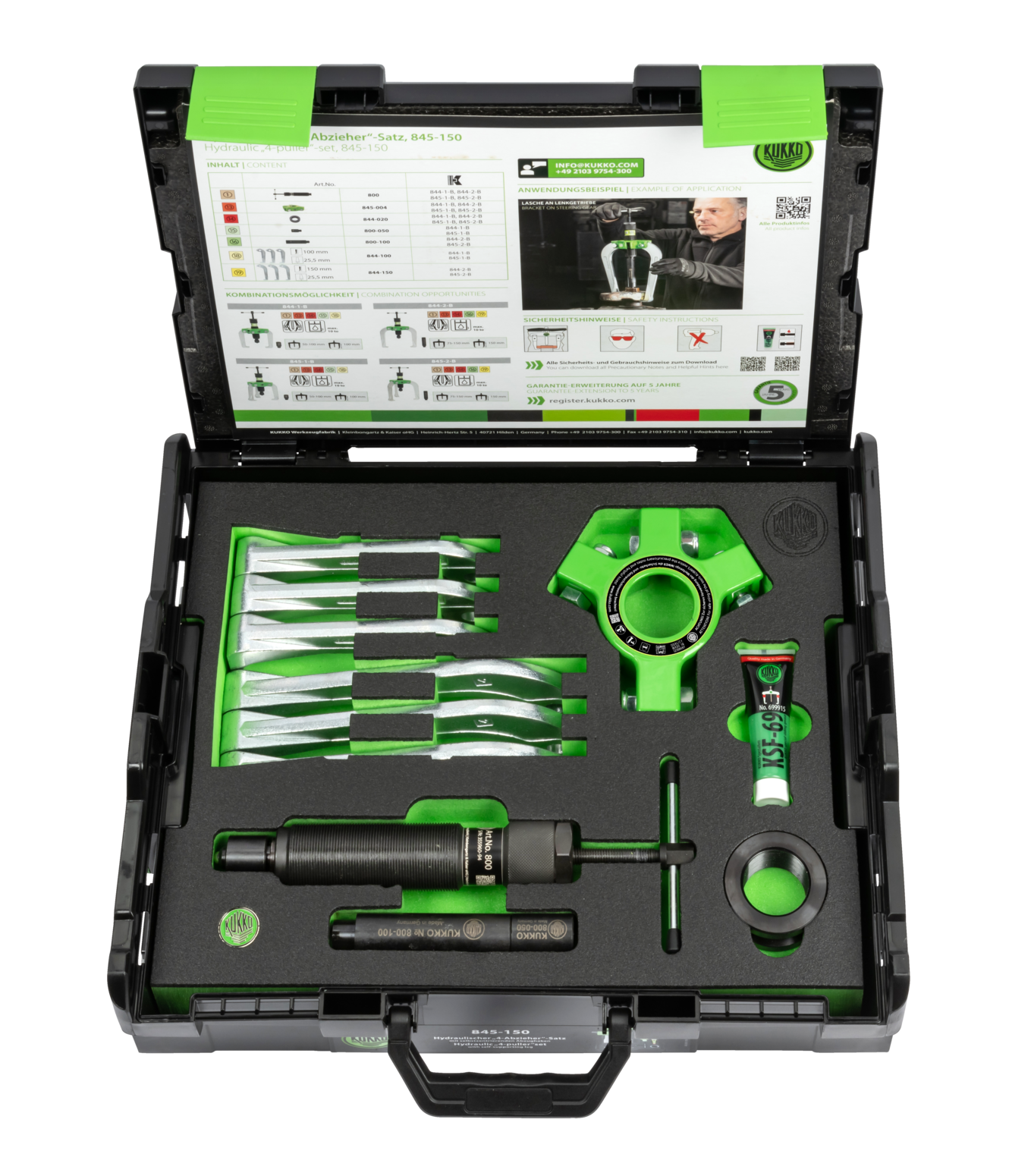Kukko Hydraulic "4 Puller" Set with Self-Centring Puller Hooks