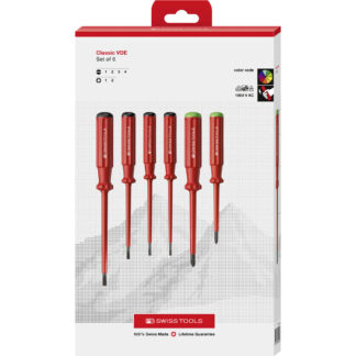 PB Swiss 6 Pce Slotted & Pozidriv Classic VDE Screwdriver Set