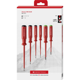 PB Swiss 6 Pce Slotted & Pozidriv Classic VDE Slim Screwdriver Set in Box