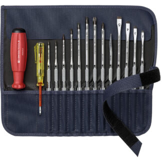 PB Swiss Slotted, Phillips & Torx Screwdriver 16 Pce Set with Interchangeable Blades in Roll-Up Case