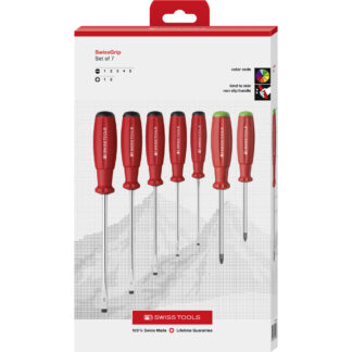 PB Swiss Slotted and Pozidriv SwissGrip Screwdriver 7 Pce Set in Cardboard Box