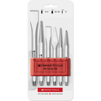 PB Swiss 850.B CN Flat & Cross-Cut Chisel, Centre Punch, Drift Punches 6 Pce Set in Blister Pack