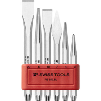 PB Swiss Flat and Cross-Cut Chisel, Center Punch, Drift Punch 6 Pce Set in Plastic Holder
