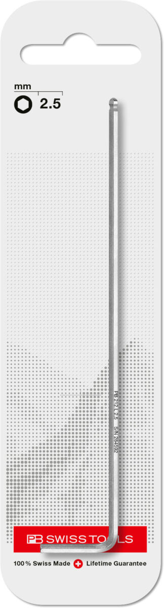 PB Swiss 212.L2.5 Key L-Wrench 2.5mm Long with Ball Point in Skin Pack