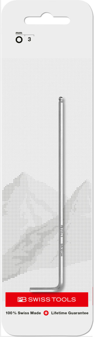 PB Swiss 212.L3 Key L-Wrench 3mm Long with Ball Point in Skin Pack