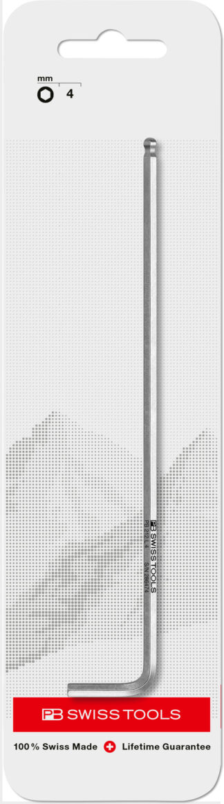 PB Swiss 212.L4 Key L-Wrench 4mm Long with Ball Point in Skin Pack