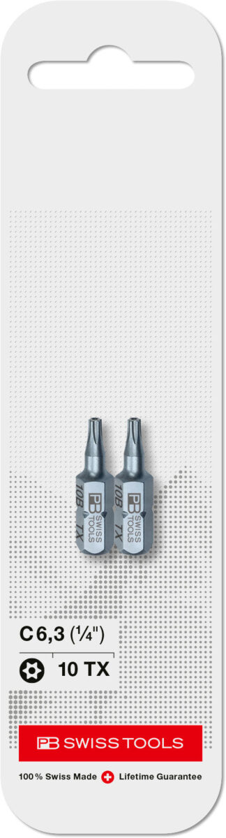 PB Swiss Tamper-Resistant Torx TR10 PrecisionBit Design C 6.3 (1/4") 2 Pack