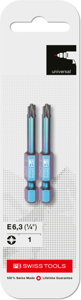 PB Swiss Pozi/Slotted Combination #1 PrecisionBit Design E 6.3 (1/4") 2 Pack