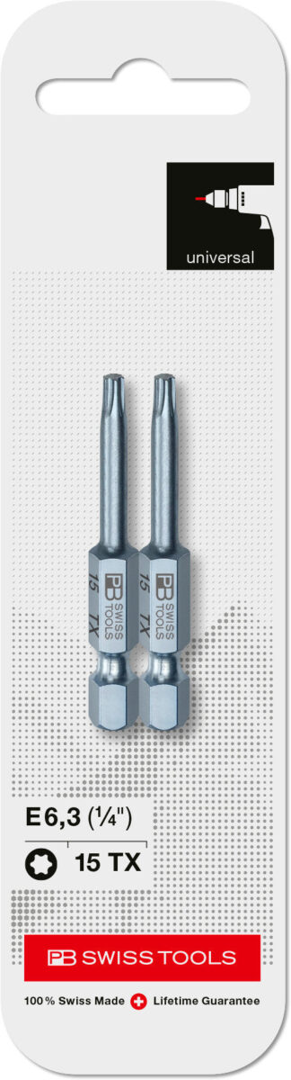PB Swiss Torx PrecisionBit TX15 Design E 6.3 (1/4") 2 Pack