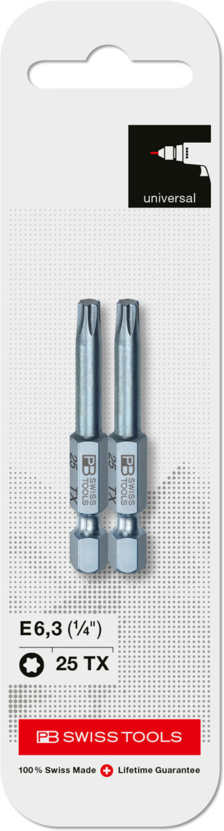 PB Swiss Torx PrecisionBit TX25 Design E 6.3 (1/4") 2 Pack in Blister Pack