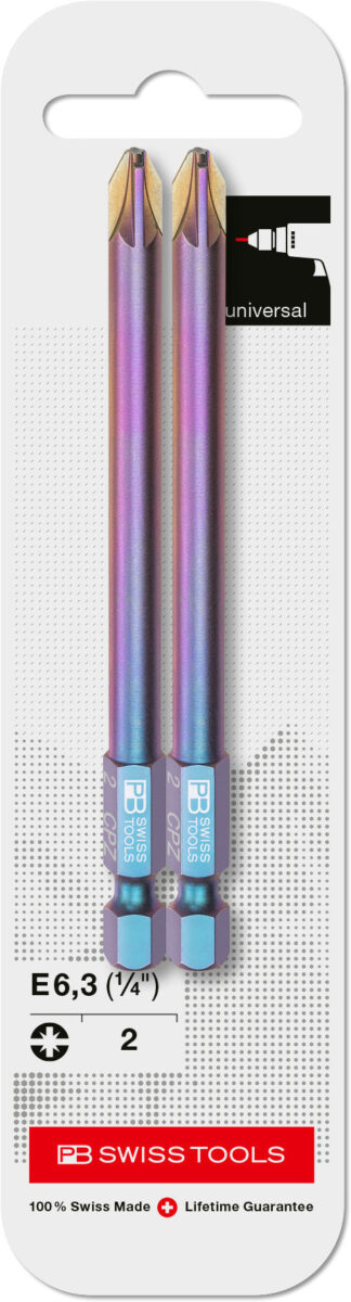 PB Swiss Pozi/Slotted Combination #2 PrecisionBit Design E 6.3 (1/4") 2 Pack