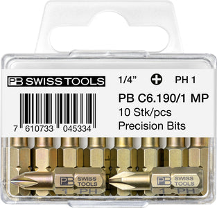 PB Swiss C6 190/1MP PrecisionBits for Phillips Screws C6.3 1/4" 10 Pce Set