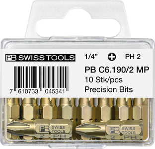 PB Swiss C6 190/3MP PrecisionBits for Phillips Screws C6 1/4" 10 Pce Set