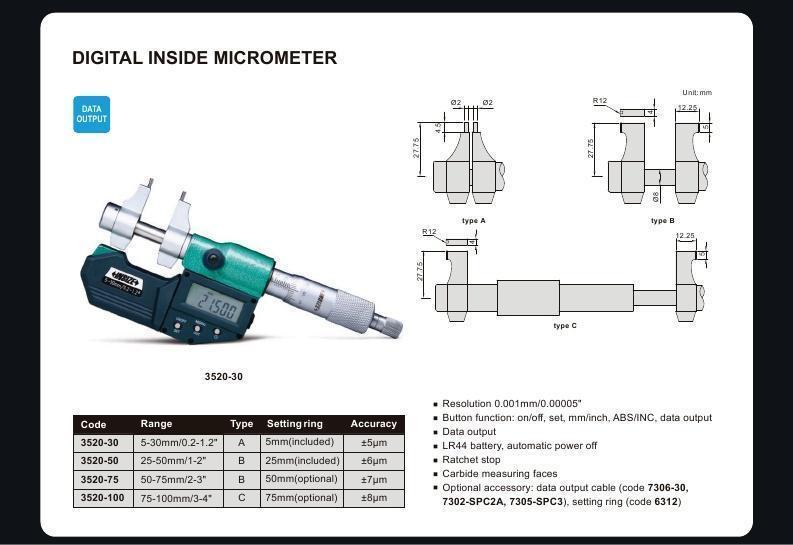 DIGITAL INSIDE MICROMETER (with setting ring)