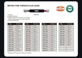 METRIC FINE THREAD PLUG GAGE, 6H, ISO1502
