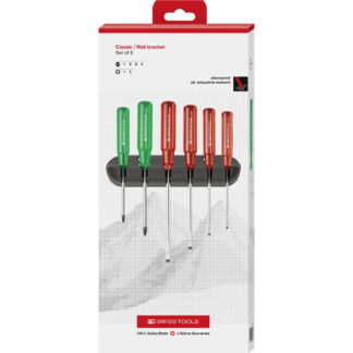 PB Swiss 6 Pce Slotted & Pozi Classic Screwdriver Set With Wall Mount in Box