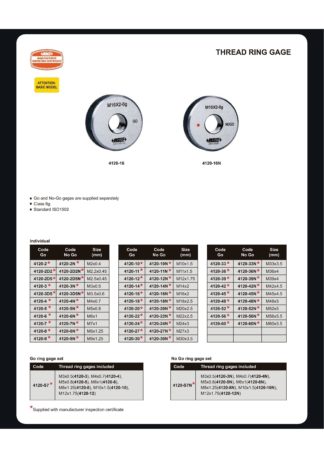 THREAD RING GAGE, 6g, Go, ISO 1502